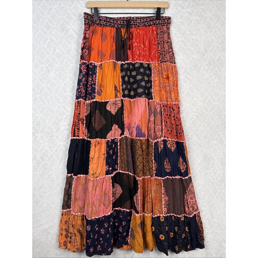 Ana & Kate Maxi Skirt M Orange Pink Patchwork Peasant Festival Hippie Boho Y2K